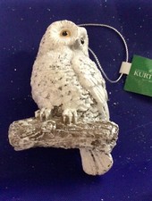 Kurt Adler Christmas Side Glancing White Owl On branch Ornament New 3