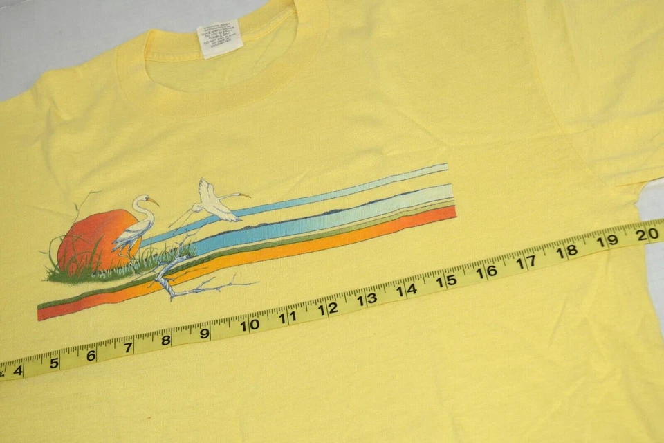 Vintage Animal Print T-Shirt Ebert Custom Size S/M 70s Egrets at Sunset Made USA - Image 2 of 4