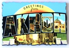 Greetings from Akron Ohio FRIDGE MAGNET (2.37 x 3.5 inches, wood) style B