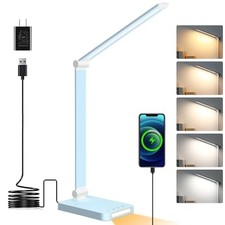 LED Desk Lamp with USB Ports,Touch Desk Lamps for Home Office with 5 Color Blue