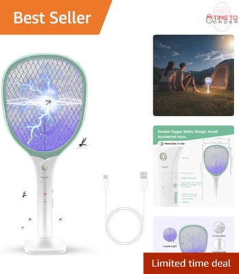 Rechargeable Electric Mosquito Zapper Racket 2-in-1 Fly Swatter Home Outdoors