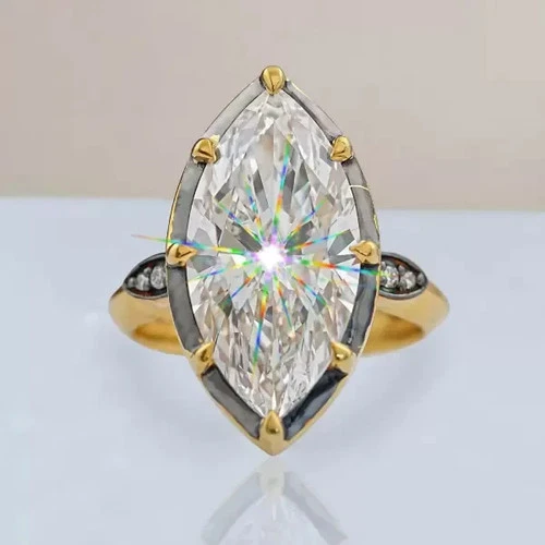 8Ct Marquise Real Moissanite Vintage Engagement Ring 14K Two Tone Gold Plated