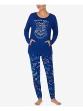 HYBRID APPAREL Womens Blue Top Elastic Band Long Sleeve Skinny Pants Pajamas M