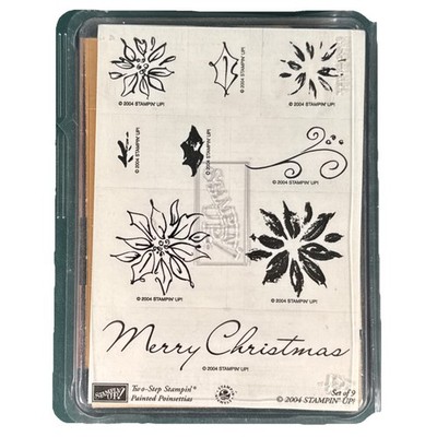 Stampin' Up Painted Poinsettias Stamp Set Christmas 2-Step Wood Mounted NEW
