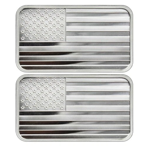 Lot of 2 - 5 Troy oz American Flag .999 Fine Silver Bar Sealed