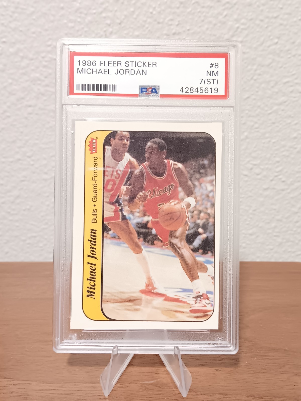 1986 Fleer Sticker #8 - Michael Jordan Rookie (RC) PSA 7 (ST) NM Chicago Bulls view 4
