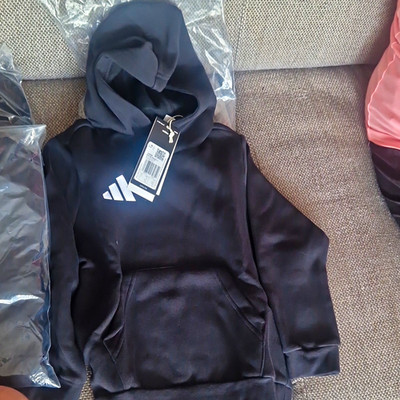 adidas Jungen Hoodie Pullover Kapuze Kängurutasche Logo schwarz/weiß Gr. 116