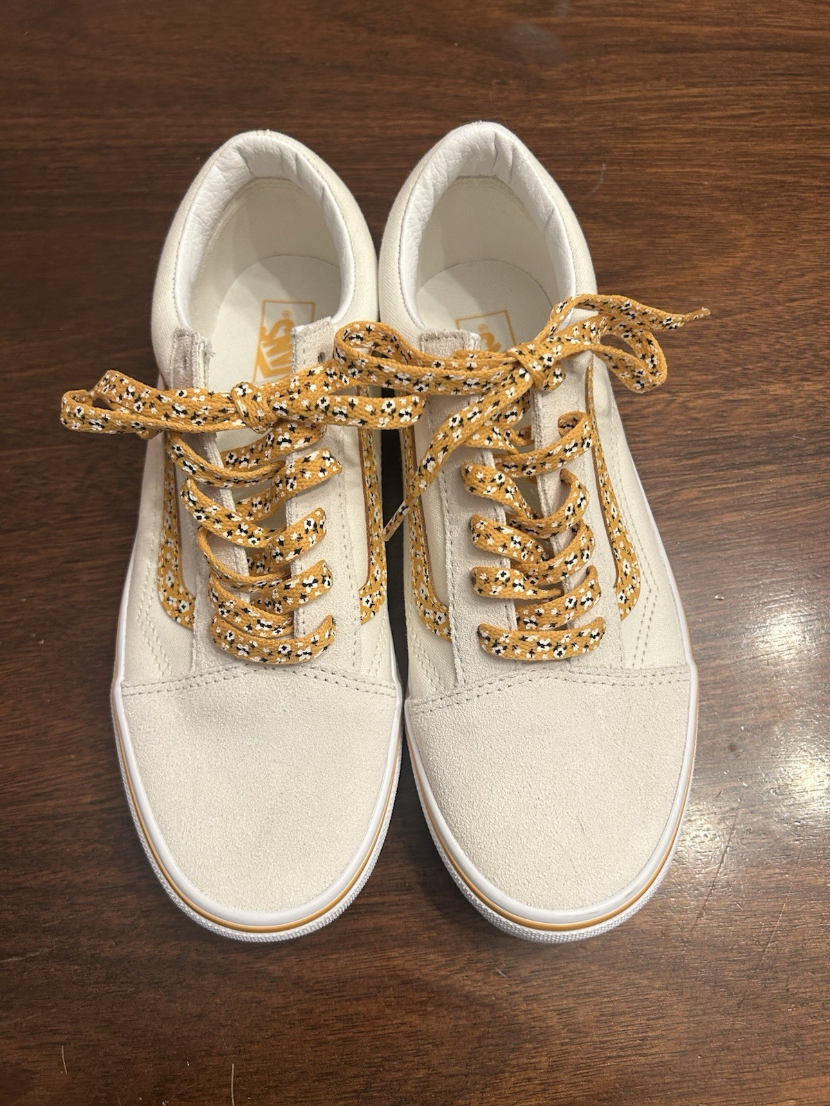 VANS White Canvas Low Top Sneakers Yellow Flowered Lace Up Casual Shoes thumbnail 2