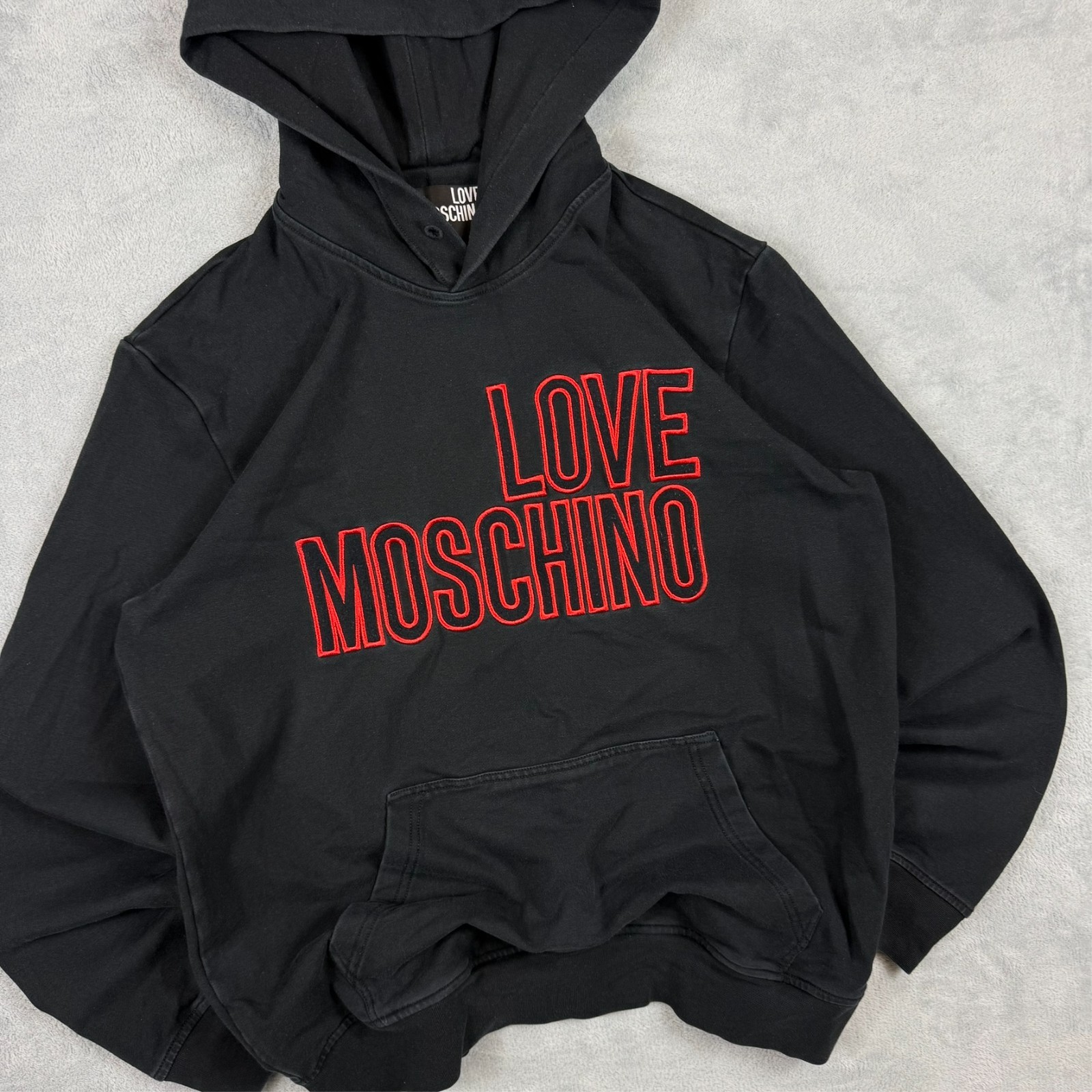 Vintage Love Moschino 2000s Y2K Black Red Script Logo Size Small Pullover Hoodie image 3