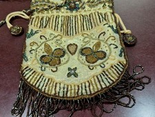 Vintage Gold Mix Beaded Crossbody Clutch Evening Bag Cinch Purse Tassels Nice