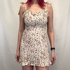 Heart Print Sweetheart Neck Tie Shoulder Dress Women’s Size S