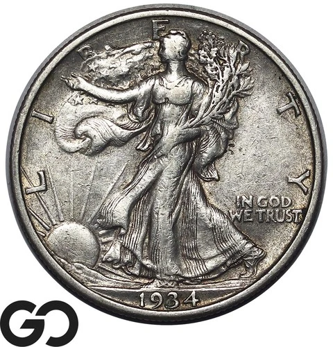 1934-S Walking Liberty Half Dollar, Better Date, XF+
