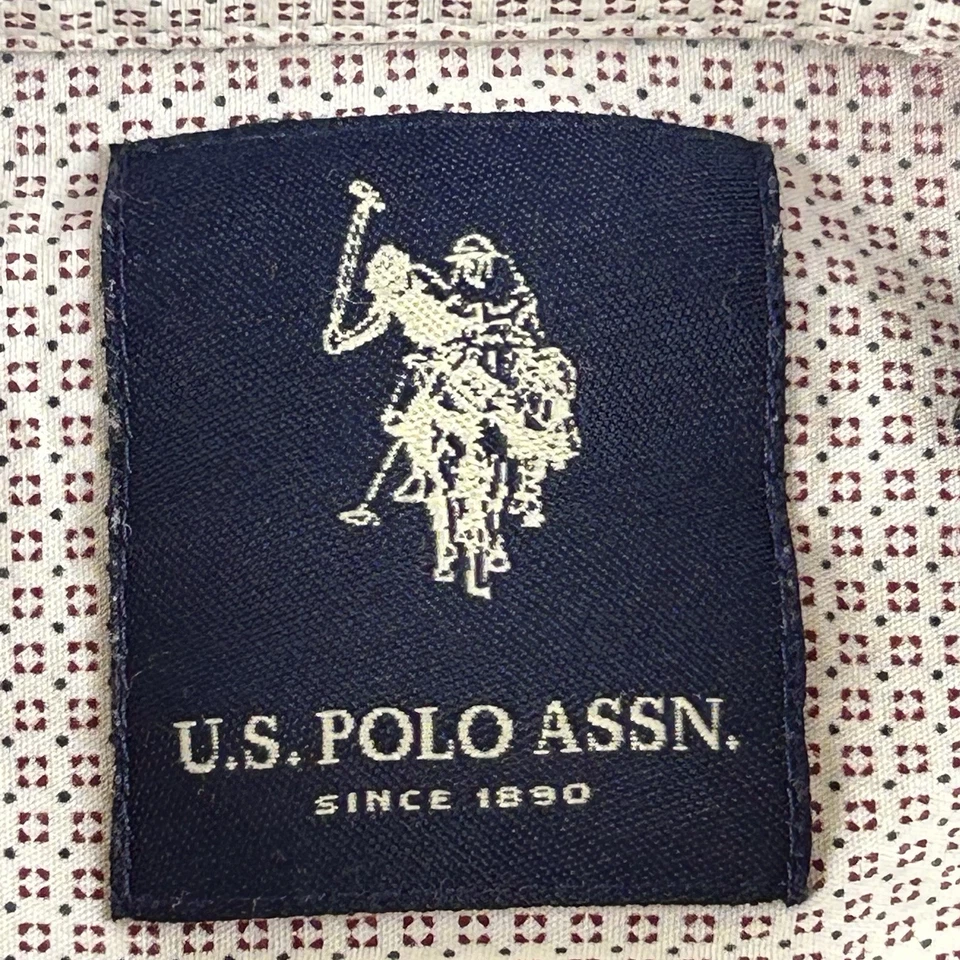 Polo US Assn Para Hombres L 16-16 1/2 34/35 Abotonado Manga Larga Borgoña Lunares Blancos Foto 4 de 4