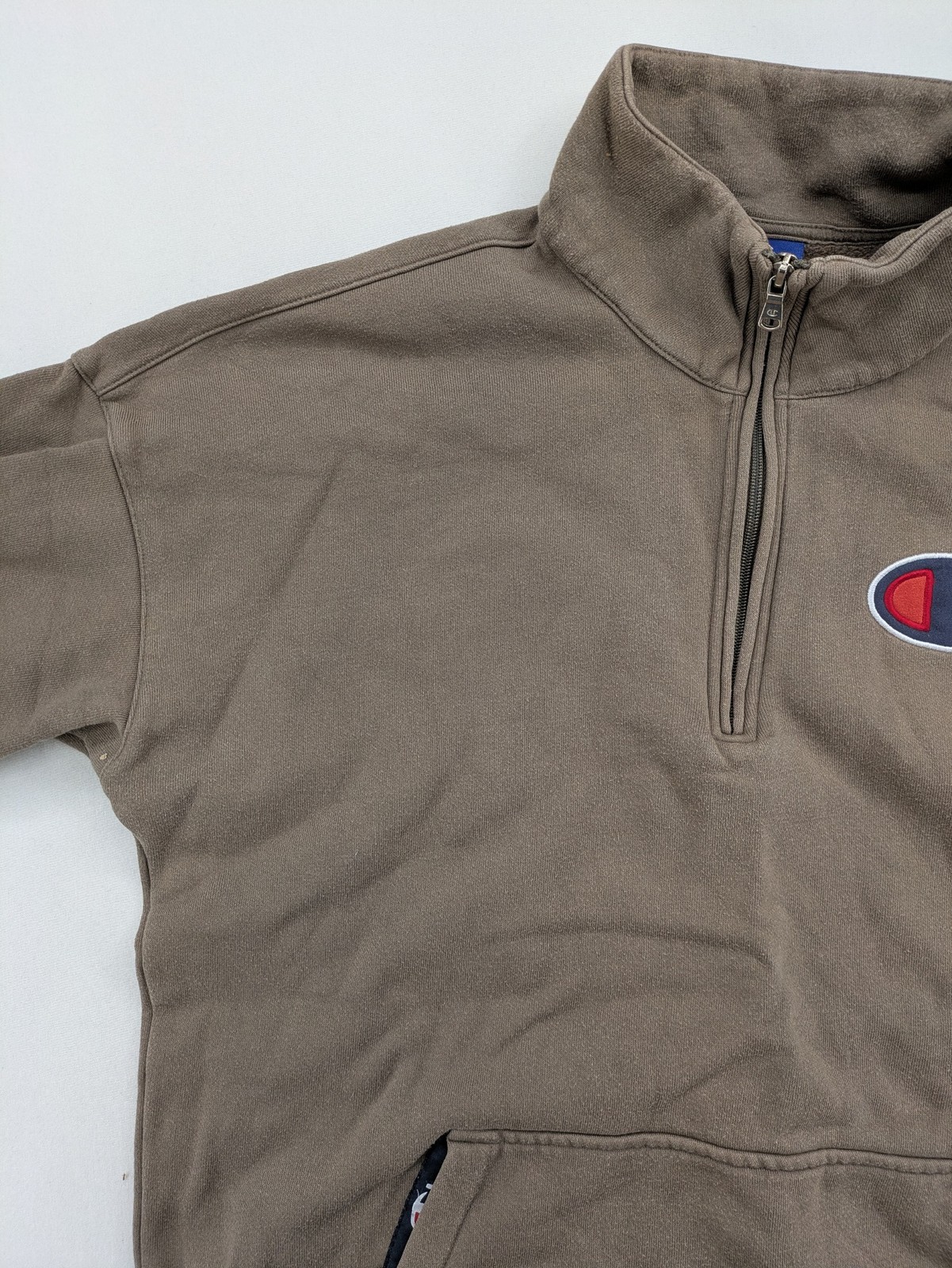 Champion Herren Quarter Zip Pullover Sweatshirt Gr. M Braun Big Logo image 7