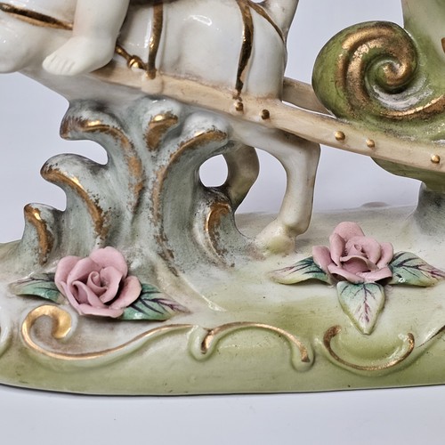 Lefton Bisque Alato Cupido Putti Equitazione Cavallo Tirante Iridescente Schiuma di Mare Coach - Foto 12 di 17