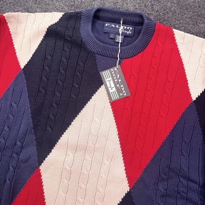 Faldo By Pringle Sweater Pullover Men s Size Large Red Blue Diamond NWT