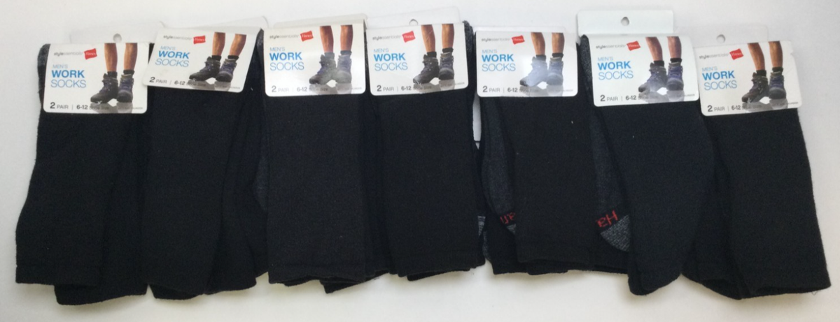 HANES Style Essentials Men's Work Socks, Black, Size 6-12 (14