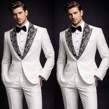 White Men's Suit Wedding Prom Single Breasted Tuxedo Jacket Regular Fit 2Pcs