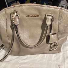 Michael Kors Women's Beige Pebbled Satchel with Gold Hardware MK Charm