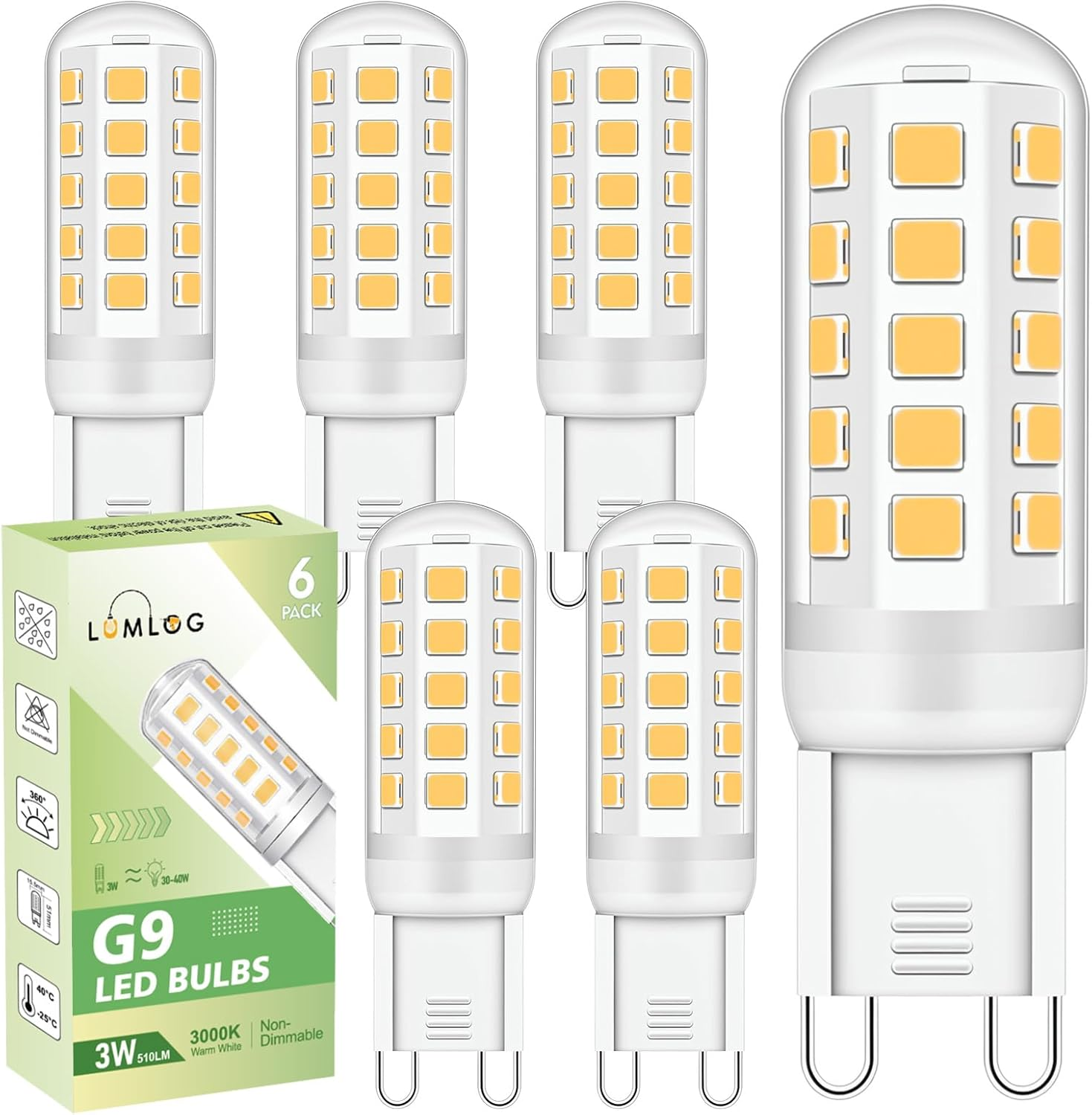G9 Led Bulbs Warm White 6-Pack, 3W 510 Lm 3000 Kelvin G9 Led Light Blubs, Equiva