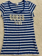 Guess Navy/White Stripes Gold Lettering M Woman’s TSHIRT