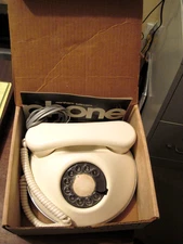 Vintage Northern Telecom Pancake Rotary Telephone - White Color in Original Box