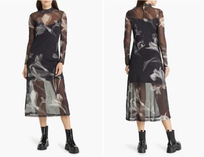 ALLSAINTS Black Hanna Iris Floral Print Semi-Sheer Mesh Bias-Cut Dress 6US 10UK