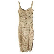 Dolce & Gabbana Women's Beige Embellished Ruched Corset Bodycon Dress 46 TP01