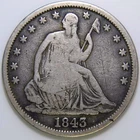 1843 Seated Liberty Half dollar ,  VF +