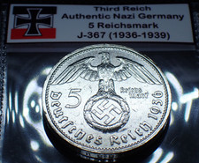 Nazi Germany Silver *1936-D* Coin : 5 Reichsmark Historic WW2-Era Artifact J.367