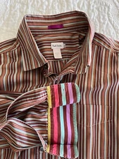 Paul Smith Men's Sz 17.5 (44) x 34"  Striped Shirt Flip Cuff  Made in Italy