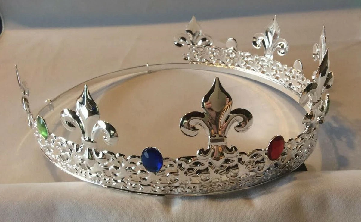 King s Crown Silver plated metal with faux jewels adjustable