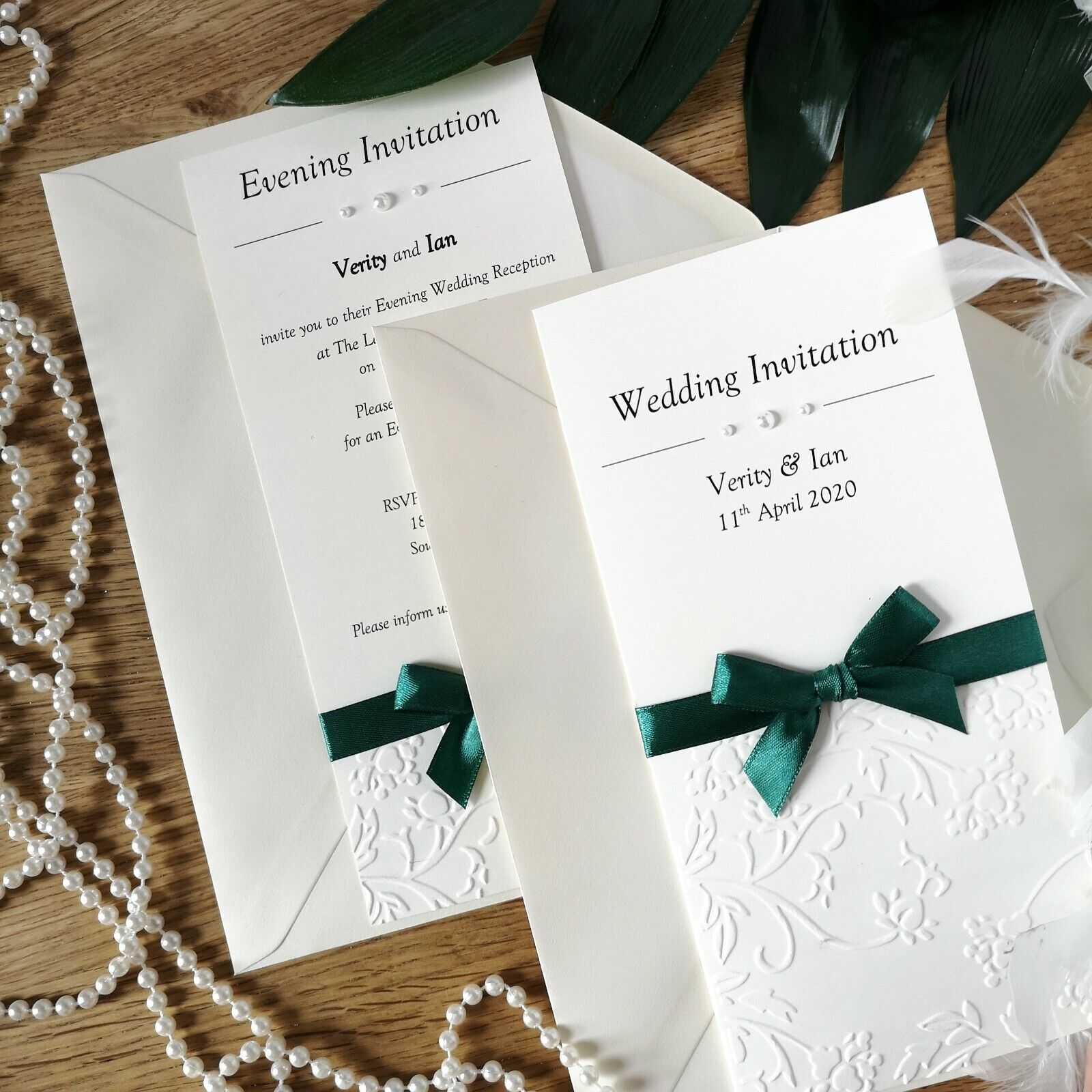 Wedding or Evening Invitations Personalised EMBOSSED Tall Long folded Natychmiastowa dostawa w standardzie