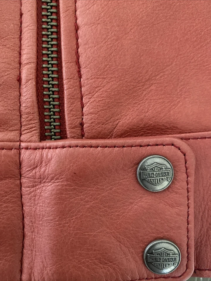 CHAQUETA MOTO HARLEY DAVIDSON 2008 VINTAGE DE CUERO PARA MUJER ROJA/ROSA TALLA XS Foto 4 de 4
