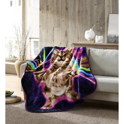 WILD Frontier PLUSH BLANKET GALACTIC CAT THROW 50x60 Inchess 