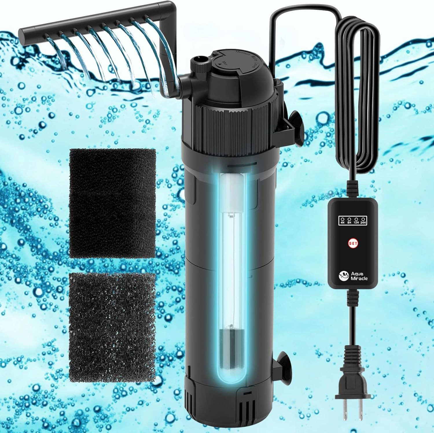 Filtro acuario para agua verde, bomba filtro pecera U-V con temporizador NUEVO.
