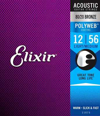 Elixir 11075 Polyweb Rostschutz beschichtete 80/20 Akustikgitarrensaiten 12-56