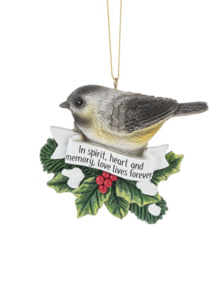Ganz ''In Spirit, Heart & Memory Love lives Forever'' Bird On Holly Branch Orn.