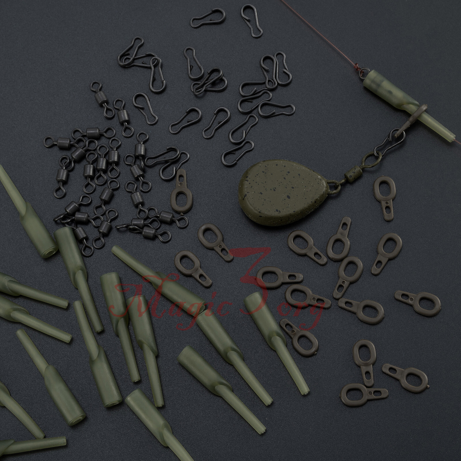 40pcs Running Rig Carp Fishing Tackle Kit Clip Rolling Swivels Angled ...