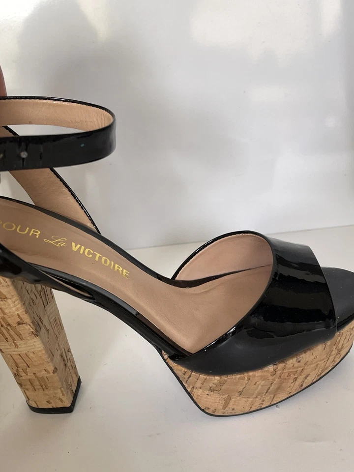 Sandalias de diseñador Pour La Victorie negras y con plataforma de corcho zapatos tacones talla 6 Foto 3 de 4