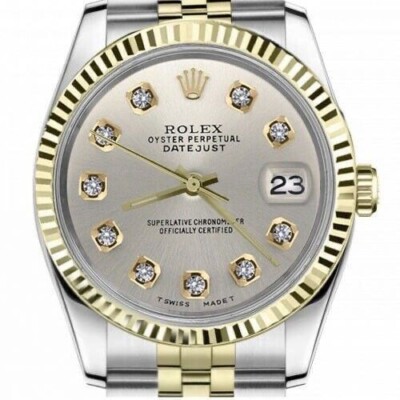 31 mm Rolex Datejust Gold & Stainless Steel Ladies Watch Silver Diamond Dial