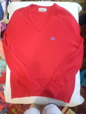 Vintage Izod Lacoste V-Neck Sweater Mens M Red/Blue Alligator Made In The USA