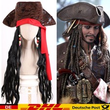 Piratenhut Dirty Jack braun mit Haaren und rotem Bandana Prop f&uuml;r Herren