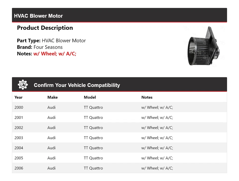 Motor soplador de climatización para Audi TT Quattro 2000-2006 4 estaciones 2001 2002 2003 2004 Foto 2 de 4