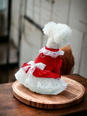 NWT Andreas Deals Cute Bow-Knot Lace Trim Velvet Princess Dog Dress Medium