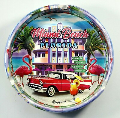 Miami Beach Florida Scene Ceramic Ashtray 5''