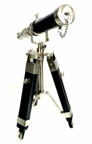 Navy Brass Telescope 10 Inch ~ Nautical Chrome With Black Wooden Tripod Stand - Picture 2 of 3