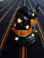 Halloween Witch s Hat with flickering Light Ceramic Cutout Table Decor - New