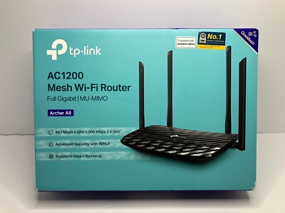 TP-Link AC1200 Mesh WiFi Router Archer A6 Black w/ Power Supply Bundle