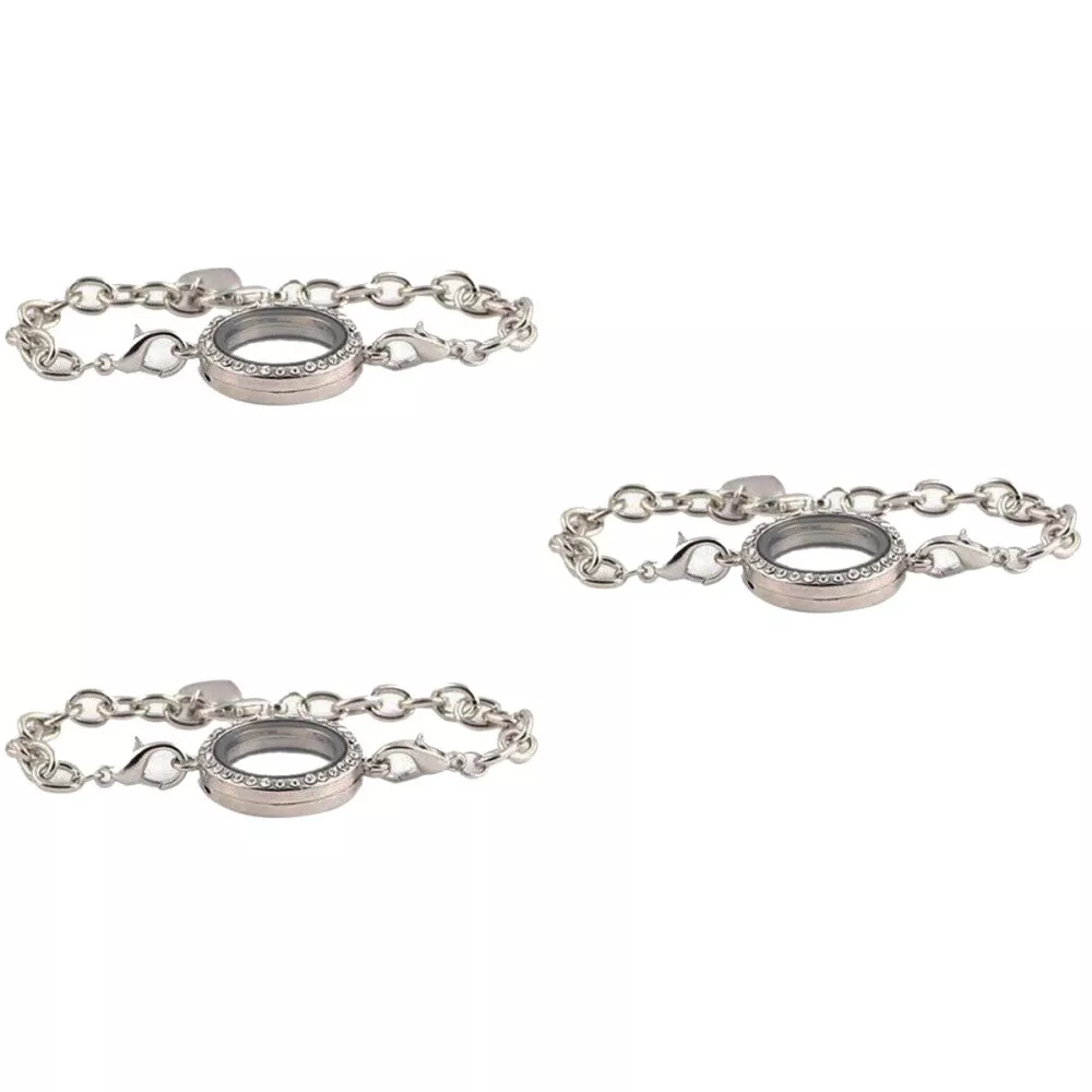 3pcs Crystal Living Memory Locket Bracelet for Floating Charms Gift